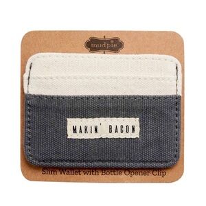 Mud Pie Makin Bacon Slim Wallet w Bottle Opener ✨ Blue Grey Khaki
